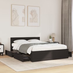 Cadre de lit avec tête de lit sans matelas noir 140x200 cm 