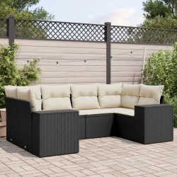 Salon de jardin 6 pcs avec coussins noir résine tressée 