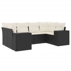 Salon de jardin 6 pcs avec coussins noir résine tressée 