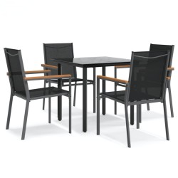 Ensemble à manger de jardin 5 pcs noir textilène et acier 