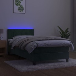 Sommier à lattes de lit et matelas et LED Vert foncé 90x190cm 