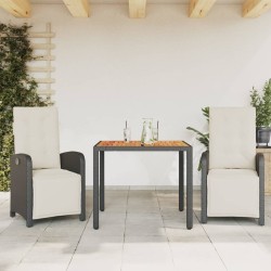 Ensemble de bistro 3 pcs avec coussins noir résine tressée 