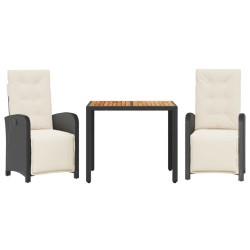Ensemble de bistro 3 pcs avec coussins noir résine tressée 