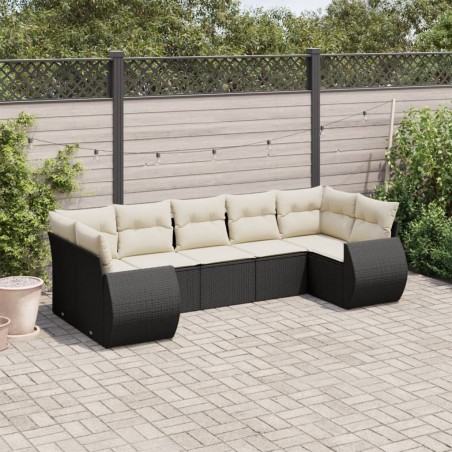 Salon de jardin 7 pcs avec coussins noir résine tressée 