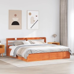 Cadre de lit et tête de lit cire marron 200x200 cm bois de pin 