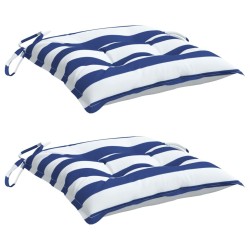 Coussins de chaise lot de 2 rayures bleues blanches 40x40x7 cm 