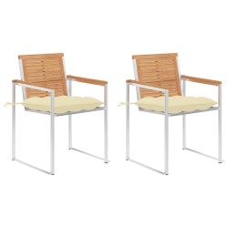 Chaises de jardin avec coussins lot de 2 Teck solide et acier 