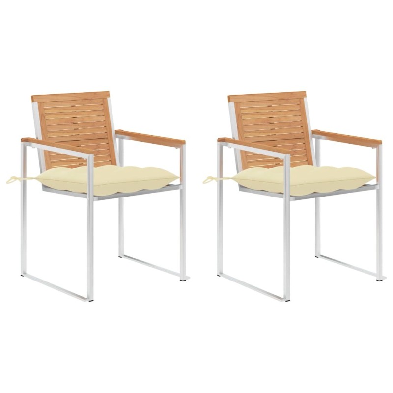 Chaises de jardin avec coussins lot de 2 Teck solide et acier 