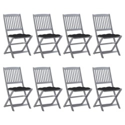 Chaises pliables d'extérieur lot de 8 et coussins Bois d'acacia 