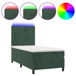 Sommier à lattes de lit avec matelas LED Vert foncé 100x200 cm 