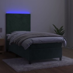 Sommier à lattes de lit avec matelas LED Vert foncé 100x200 cm 