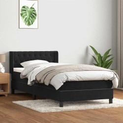 Sommier à lattes de lit avec matelas noir 100x210 cm velours 