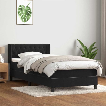 Sommier à lattes de lit avec matelas noir 100x210 cm velours 