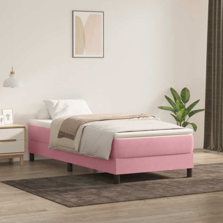 Sommier à lattes de lit avec matelas rose 100x210 cm velours 