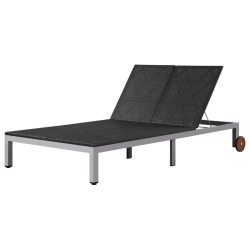 Chaise longue double avec roues Résine tressée Noir 