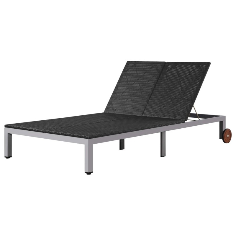 Chaise longue double avec roues Résine tressée Noir Chaise longue double avec roues Résine tressée Noir