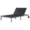 Chaise longue double avec roues Résine tressée Noir 
