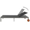 Chaise longue double avec roues Résine tressée Noir 