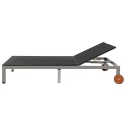 Chaise longue double avec roues Résine tressée Noir 