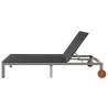 Chaise longue double avec roues Résine tressée Noir 