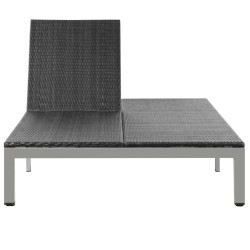 Chaise longue double avec roues Résine tressée Noir 