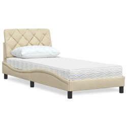 Lit avec matelas crème 90x190 cm tissu 