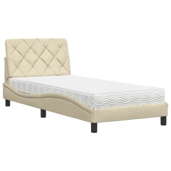 Lit avec matelas crème 90x190 cm tissu 