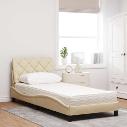 Lit avec matelas crème 90x190 cm tissu 