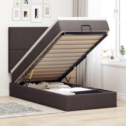 Cadre de lit ottoman avec matelas marron foncé 90x190 cm tissu 