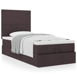 Cadre de lit ottoman avec matelas marron foncé 90x190 cm tissu 