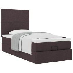 Cadre de lit ottoman avec matelas marron foncé 90x190 cm tissu 
