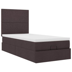 Cadre de lit ottoman avec matelas marron foncé 90x190 cm tissu 