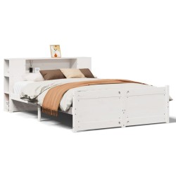 Lit bibliothèque sans matelas blanc 120x200 cm bois pin massif 