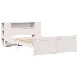 Lit bibliothèque sans matelas blanc 120x200 cm bois pin massif 