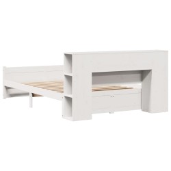 Lit bibliothèque sans matelas blanc 120x200 cm bois pin massif 