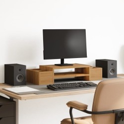 Support de moniteur avec rangement chêne artisanal 70x27x15 cm 
