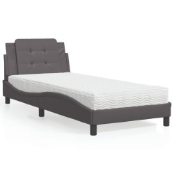 Lit avec matelas gris 90x190 cm similicuir 