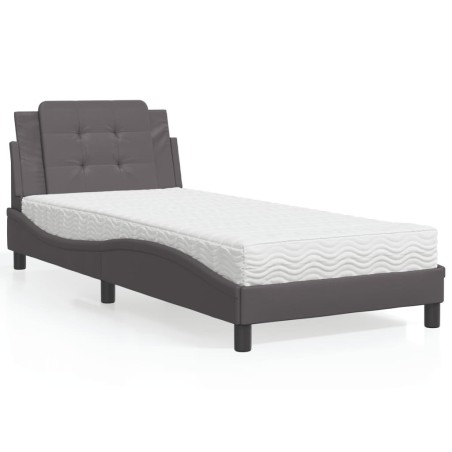 Lit avec matelas gris 90x190 cm similicuir 