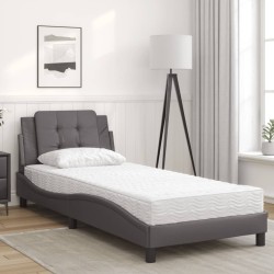 Lit avec matelas gris 90x190 cm similicuir 