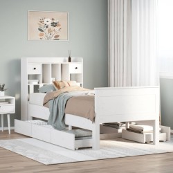 Lit bibliothèque sans matelas blanc 100x200 cm bois pin massif 