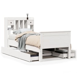 Lit bibliothèque sans matelas blanc 100x200 cm bois pin massif 