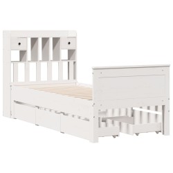 Lit bibliothèque sans matelas blanc 100x200 cm bois pin massif 