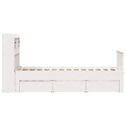 Lit bibliothèque sans matelas blanc 100x200 cm bois pin massif 