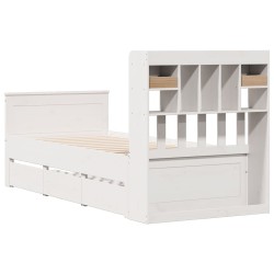 Lit bibliothèque sans matelas blanc 100x200 cm bois pin massif 