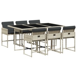 Ensemble à manger de jardin et coussins 7 pcs gris clair rotin 