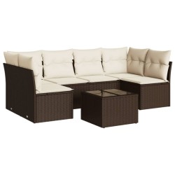 Salon de jardin avec coussins 7 pcs marron résine tressée 