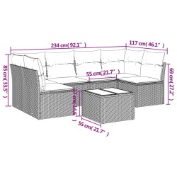 Salon de jardin avec coussins 7 pcs marron résine tressée 