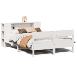 Lit bibliothèque sans matelas blanc 120x190 cm bois pin massif 