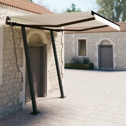 Auvent manuel rétractable avec poteaux 3x2,5 m Crème 