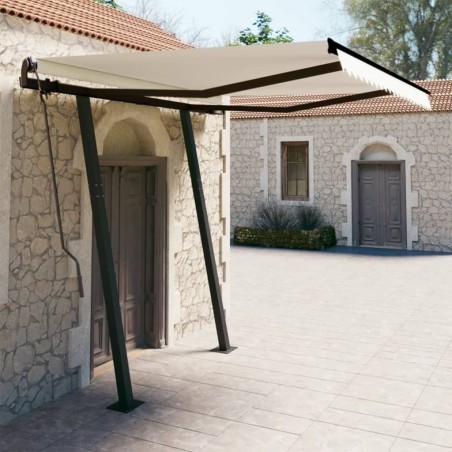 Auvent manuel rétractable avec poteaux 3x2,5 m Crème 